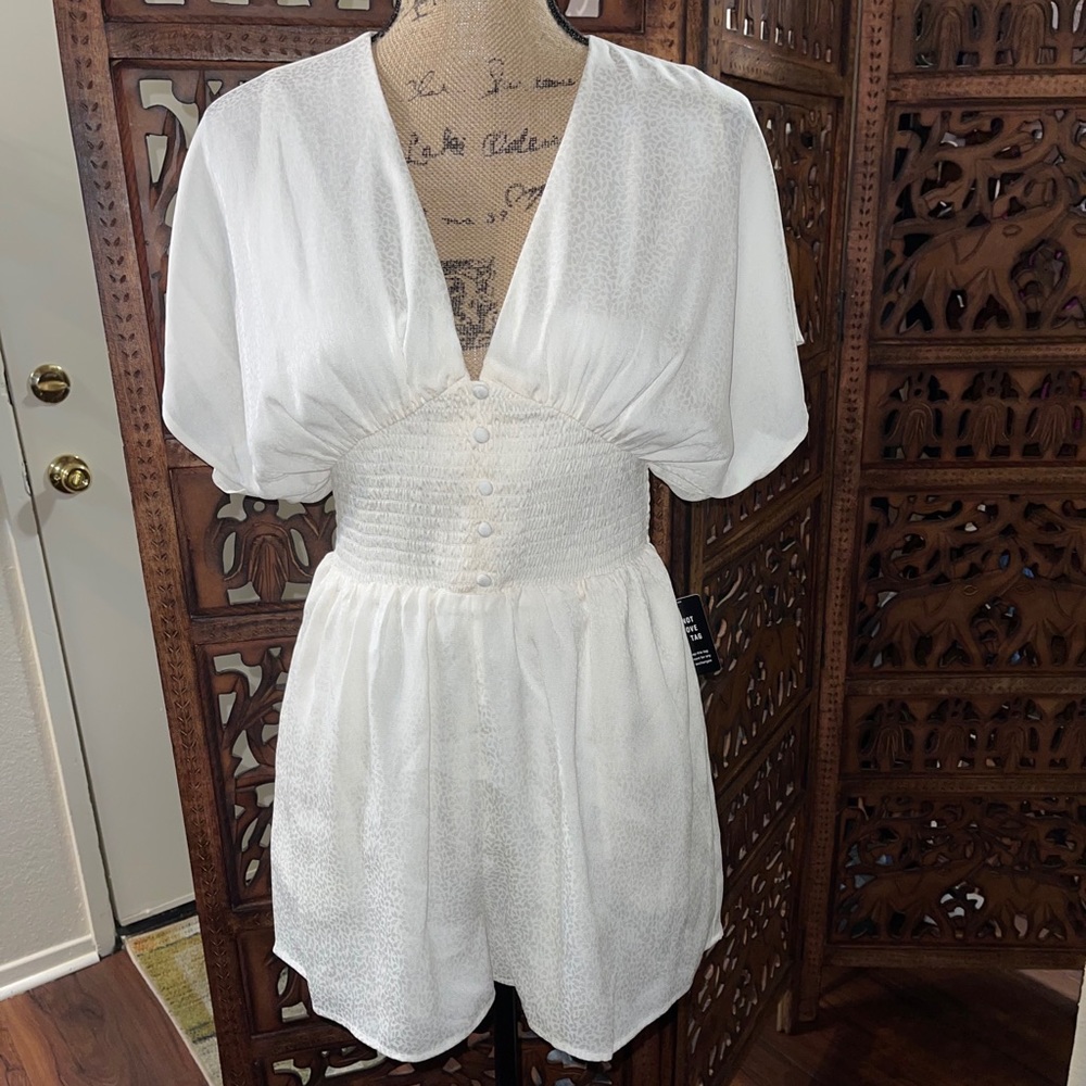 Express Smocked Waist V-Neck Romper